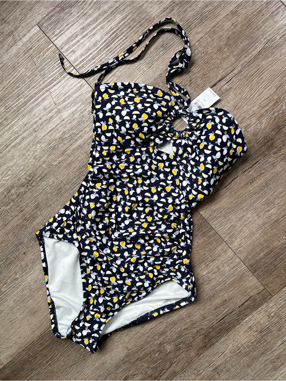 The Loft Lemon Print One-Piece Halter Tie Swimsuit Size XS Brand New with Tags
